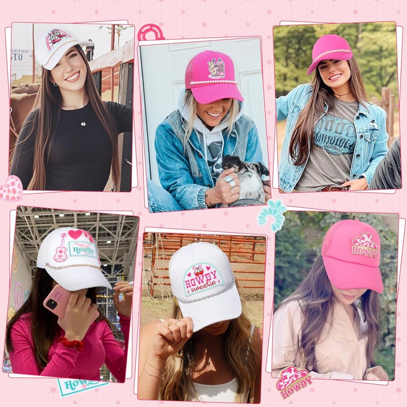 Meneng Women Trucker Hat Bulk: Western Adjustable Snapback Caps - Cowgirl DIY Hat Kit with Chains & Embroidered Patches - Image 4
